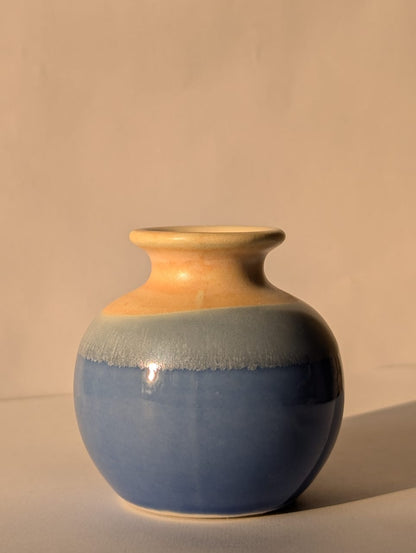 Two-Tone Blue Glazed Mini Ceramic Vase | Effortlessly Style Cluttered Desks and Shelves