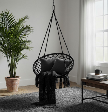 High-Capacity Black Macrame Swing |  Solving The Blandness of Standard Decor