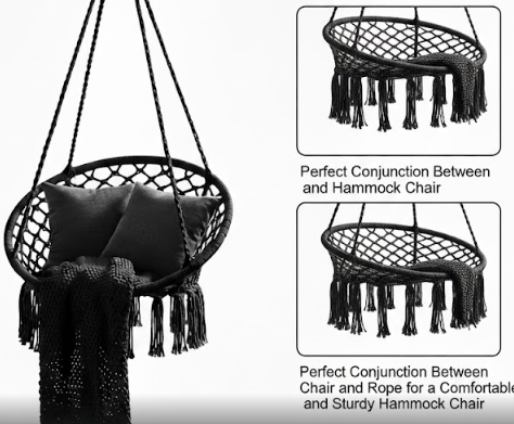 High-Capacity Black Macrame Swing |  Solving The Blandness of Standard Decor