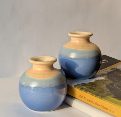 Two-Tone Blue Glazed Mini Ceramic Vase | Effortlessly Style Cluttered Desks and Shelves