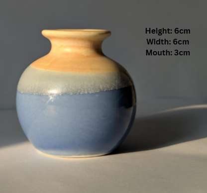 Two-Tone Blue Glazed Mini Ceramic Vase | Effortlessly Style Cluttered Desks and Shelves