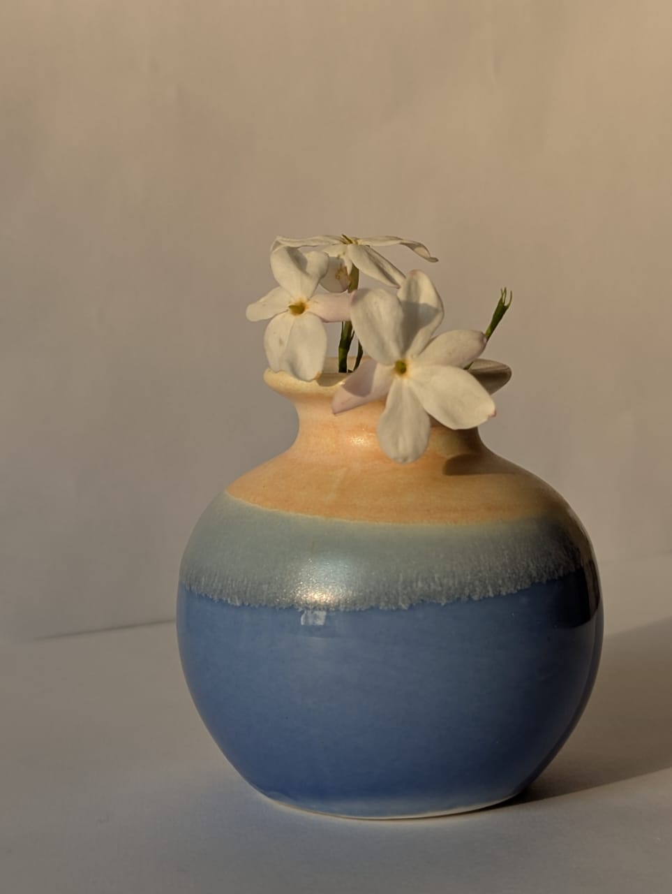 Two-Tone Blue Glazed Mini Ceramic Vase | Effortlessly Style Cluttered Desks and Shelves