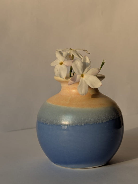Two-Tone Blue Glazed Mini Ceramic Vase | Effortlessly Style Cluttered Desks and Shelves