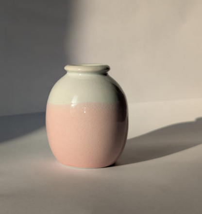 Two-Tone Pink Glazed Mini Ceramic Vase | A Subtle Pop of Color for Neutral Interiors