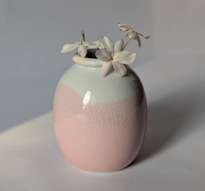 Two-Tone Pink Glazed Mini Ceramic Vase | A Subtle Pop of Color for Neutral Interiors