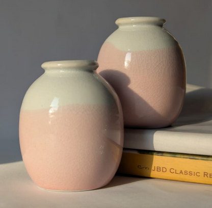 Two-Tone Pink Glazed Mini Ceramic Vase | A Subtle Pop of Color for Neutral Interiors